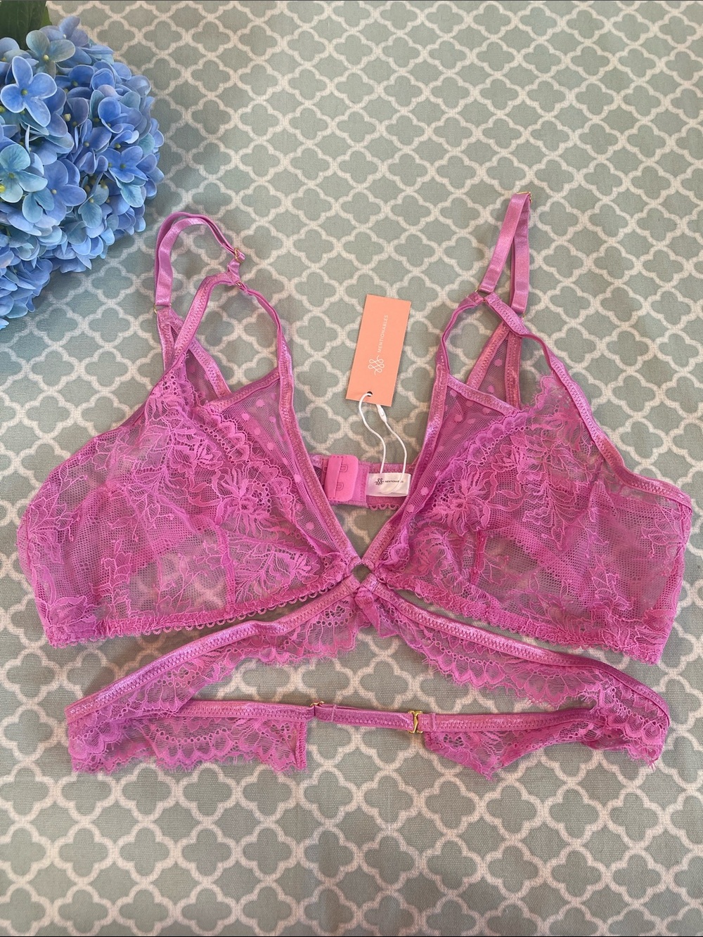 Mentionables Purple Lace Mesh Unlined Bralette 2X NWT